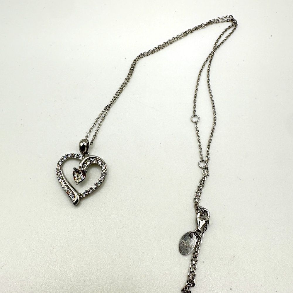 NIB 18" Dorella Sterling‎ Silver and cz diamond heart necklace!